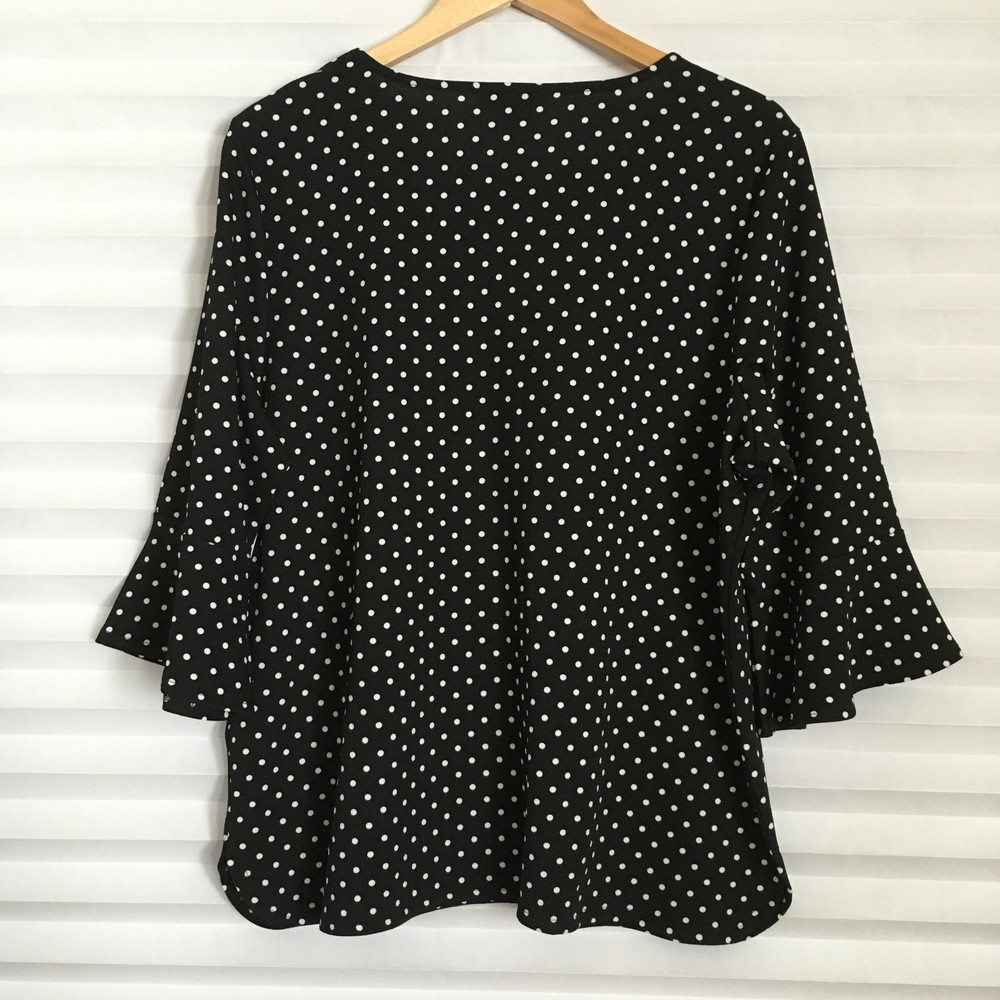 Croft & Barrow Womens Blouse Top Size‎ XXL Stretch 1/2 Bell Sleeve Polka Dot - Picture 2 of 10